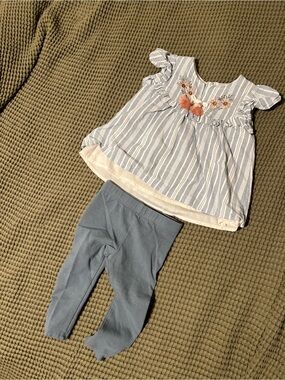 12 monthHaute Hippie Blue and White Striped Embroidered Tunic with Blue Leggings